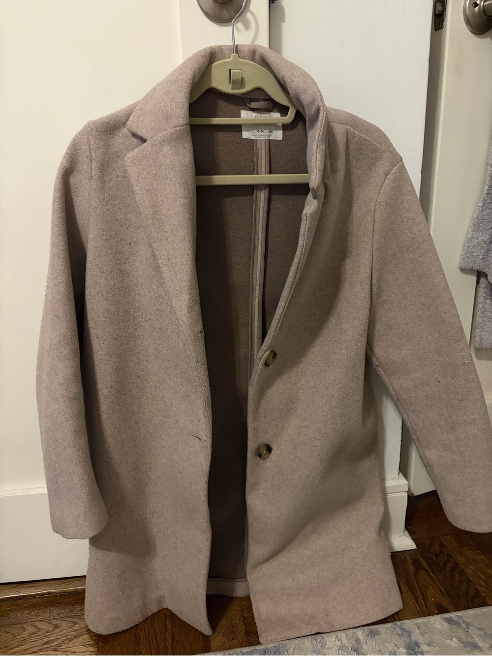 Zara Girl’s Taupe Wool-Blend Pea Coat